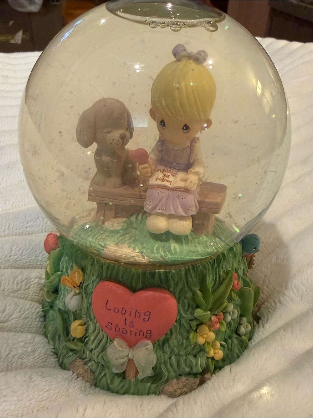 Precious Moments Loving Is Sharing Girl & Dog Musical Snow Globe
